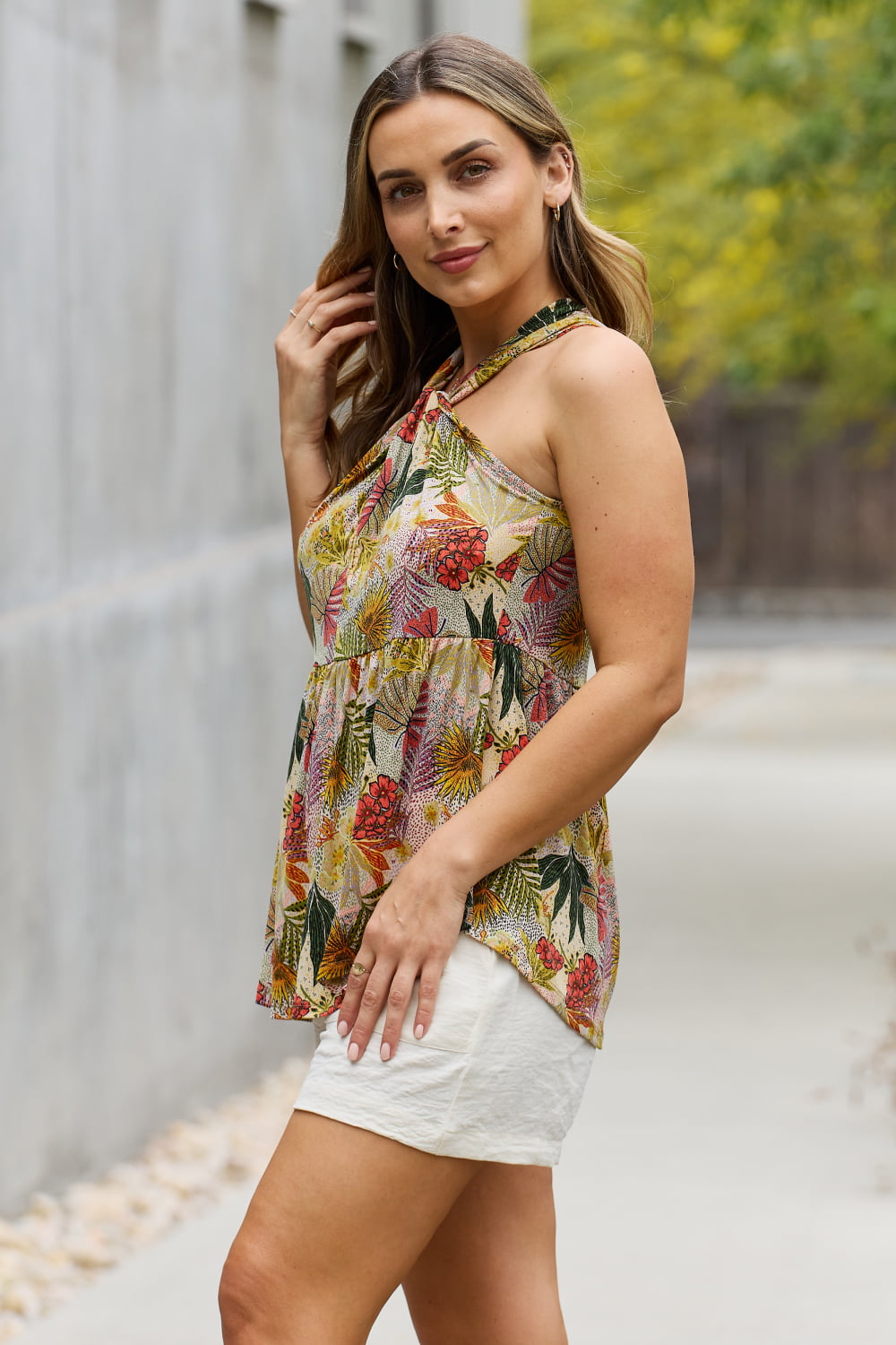 Be Stage Full Size Floral Halter Top in Green - Draped in Grace