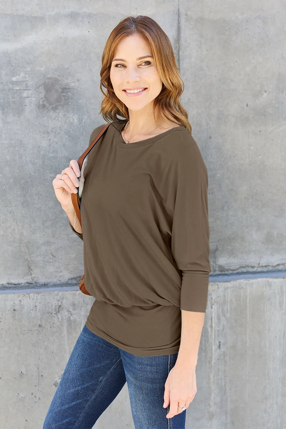 Basic Bae Full Size Round Neck Batwing Sleeve Top - Draped in Grace