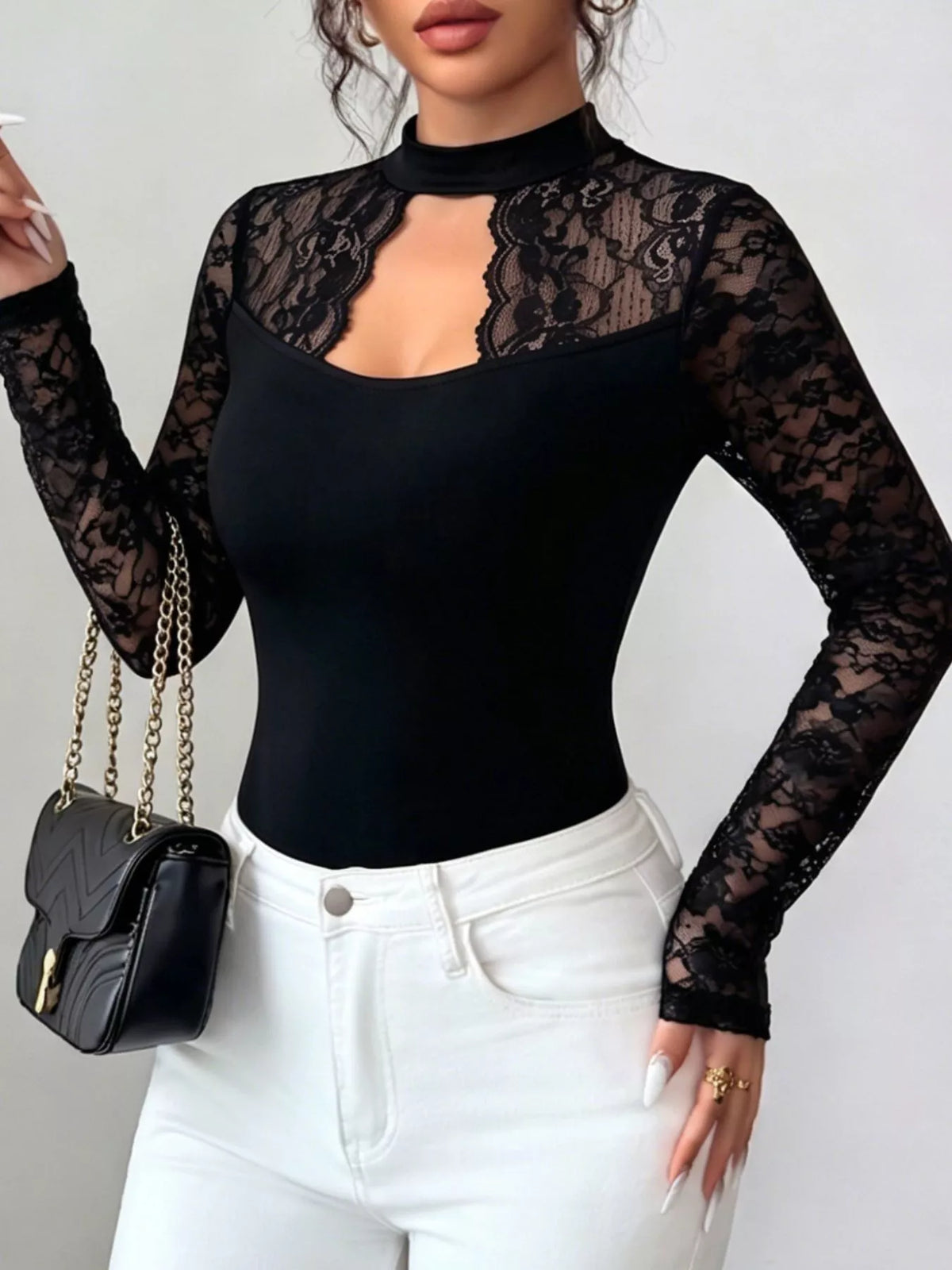 Lace Trim Cutout Front Top - Draped in Grace