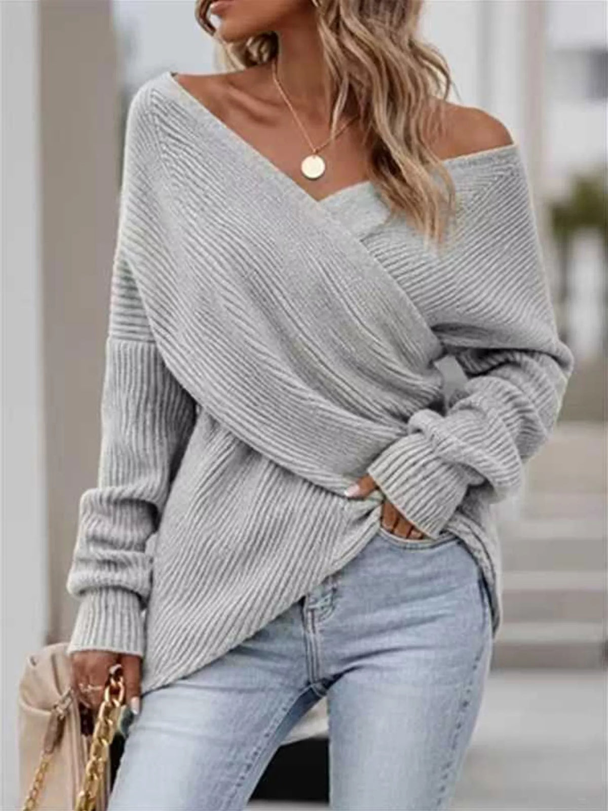 Crisscross Ribbed Knit Long Sleeve Sweater - Draped in Grace