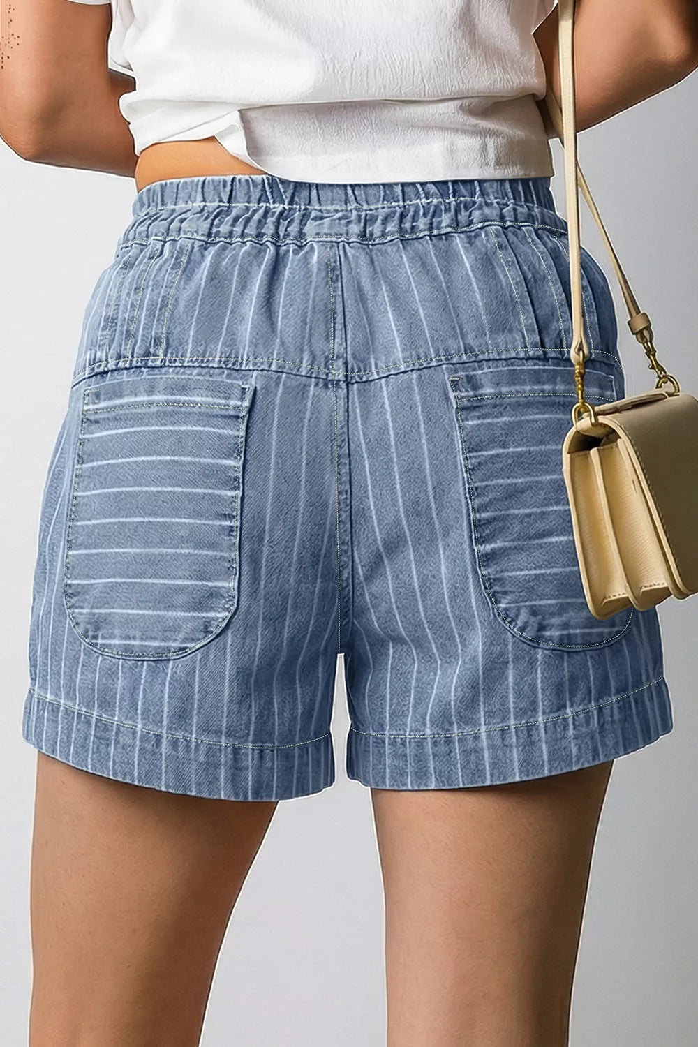 Striped High-Waisted Denim Shorts - Draped in Grace