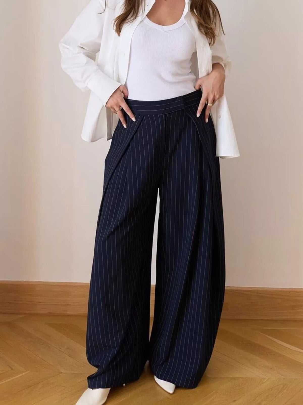 High-Waisted Wide-Leg Pants - Draped in Grace