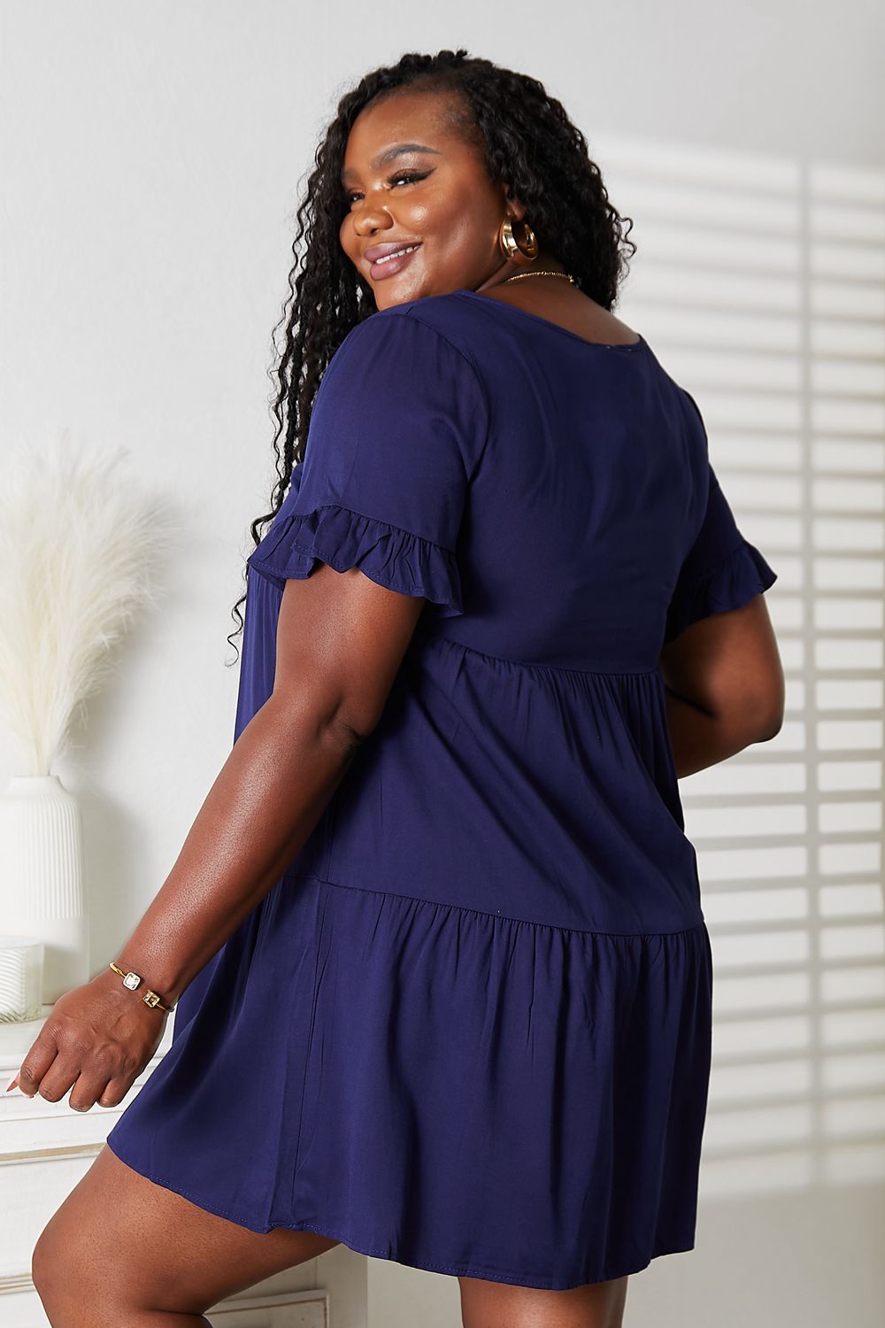 Mandy V-Neck Flounce Sleeve Tiered Dress - Draped in Grace