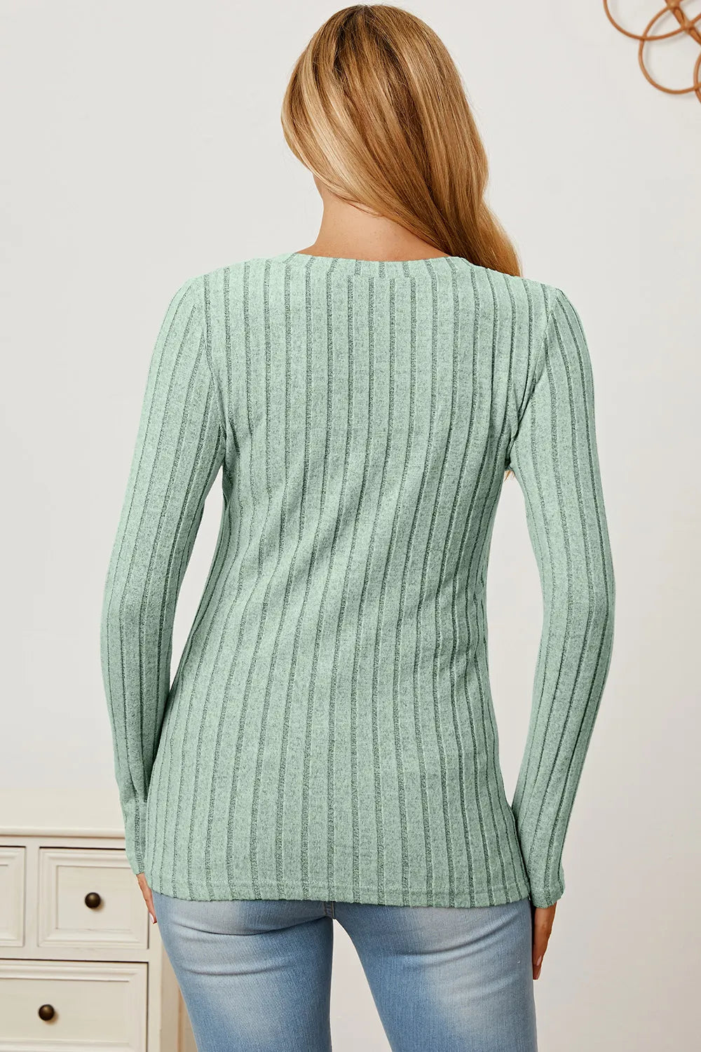 Basic Bae Full Size Ribbed V-Neck Long Sleeve T-Shirt - Draped in Grace