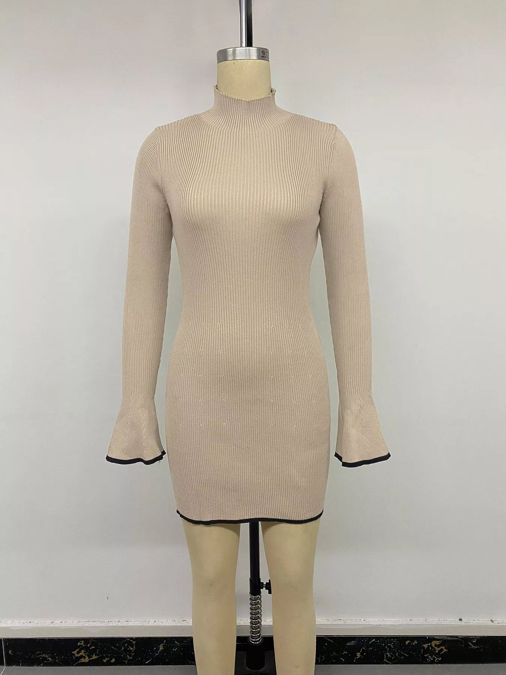 Ribbed Mock Neck Flare Sleeve Sweater Dress - Draped in Grace