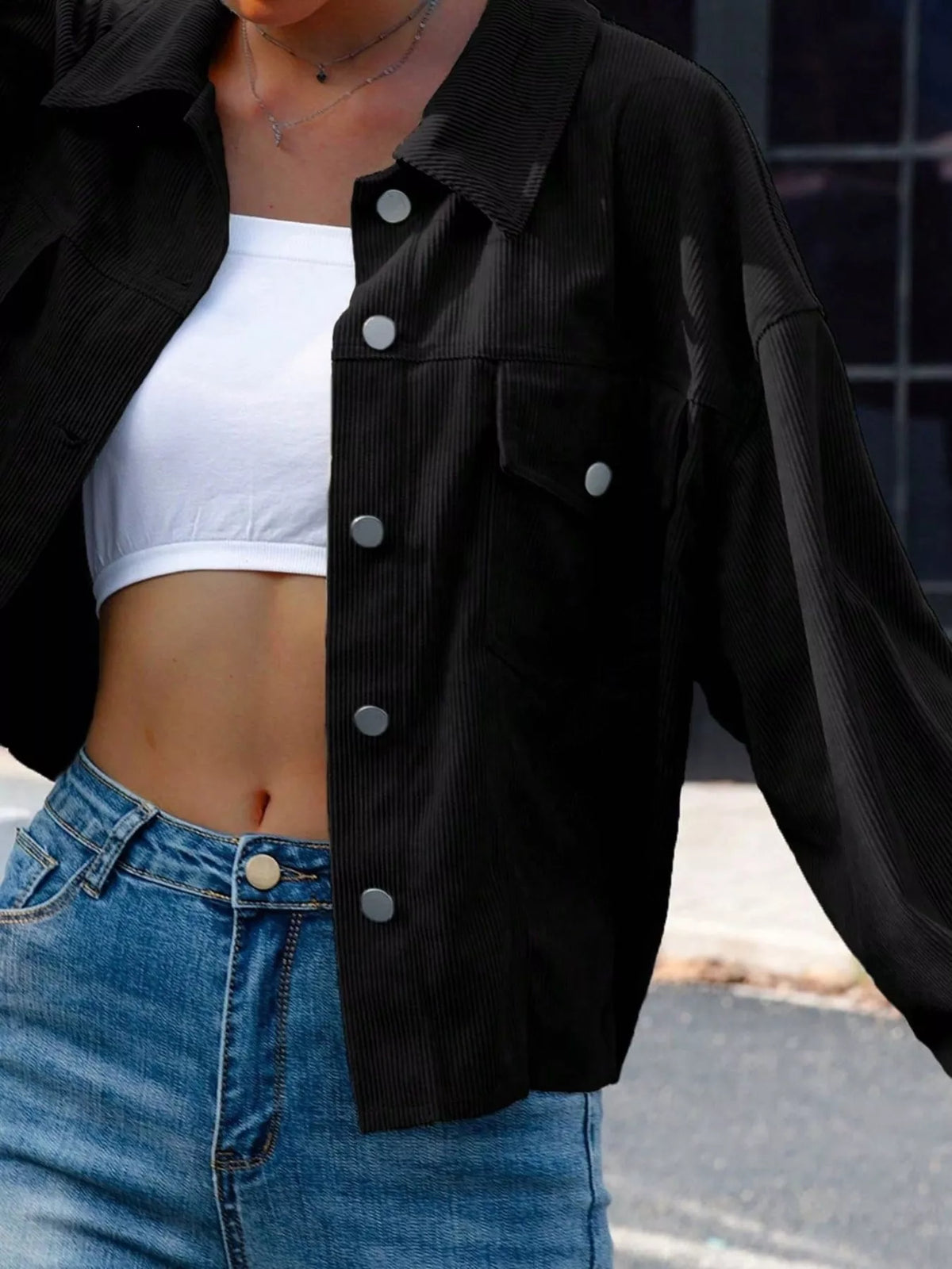 Corduroy Button-Down Shacket - Draped in Grace