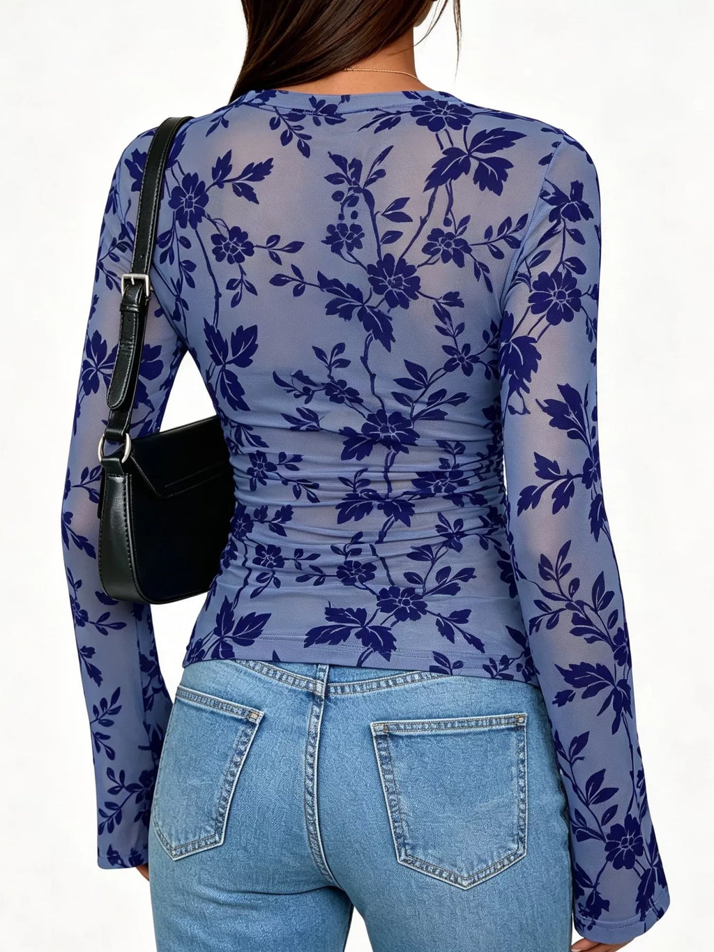 Slim Fit Floral Print Long Sleeve Top - Draped in Grace