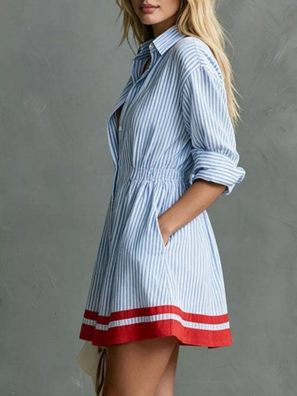 Striped Long Sleeve Shirt Dress - Draped in Grace