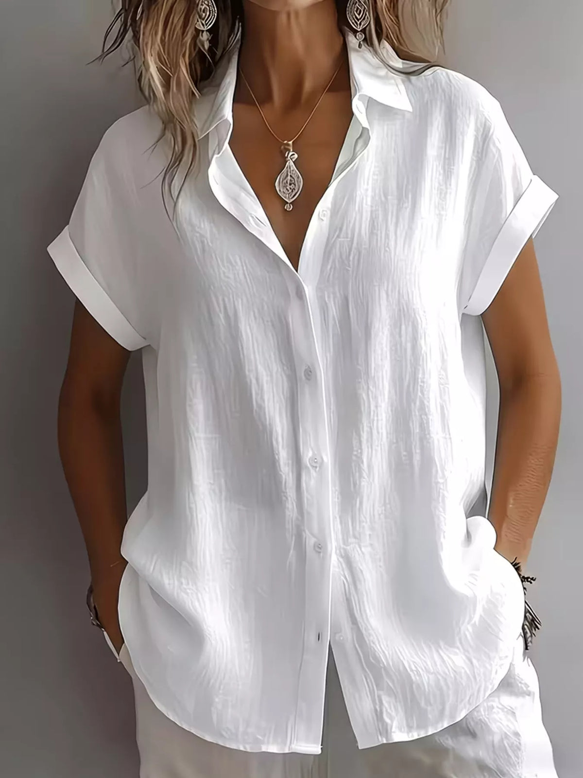 Button-Down Short Sleeve Shirt - Draped in Grace