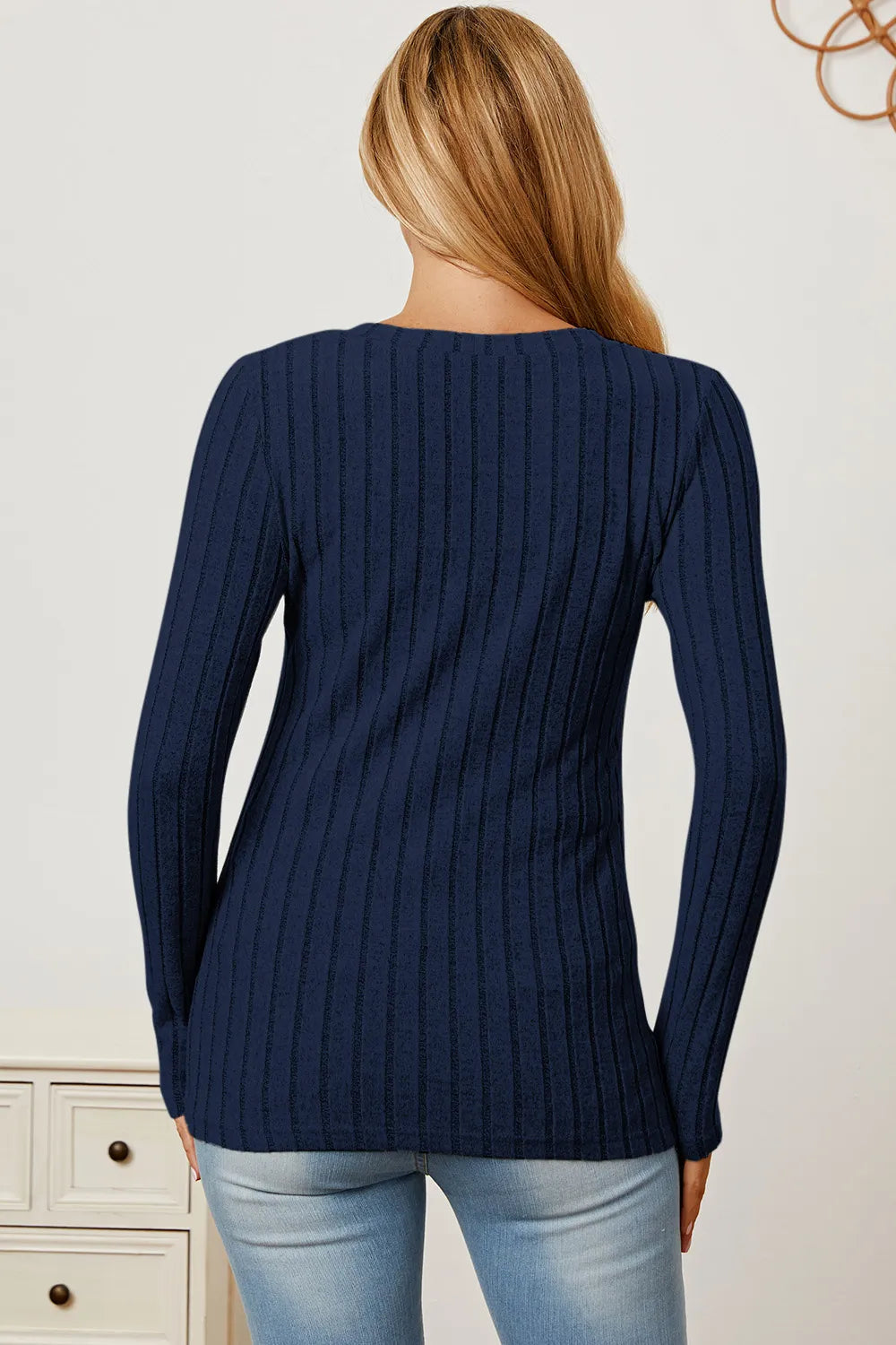 Basic Bae Full Size Ribbed V-Neck Long Sleeve T-Shirt - Draped in Grace