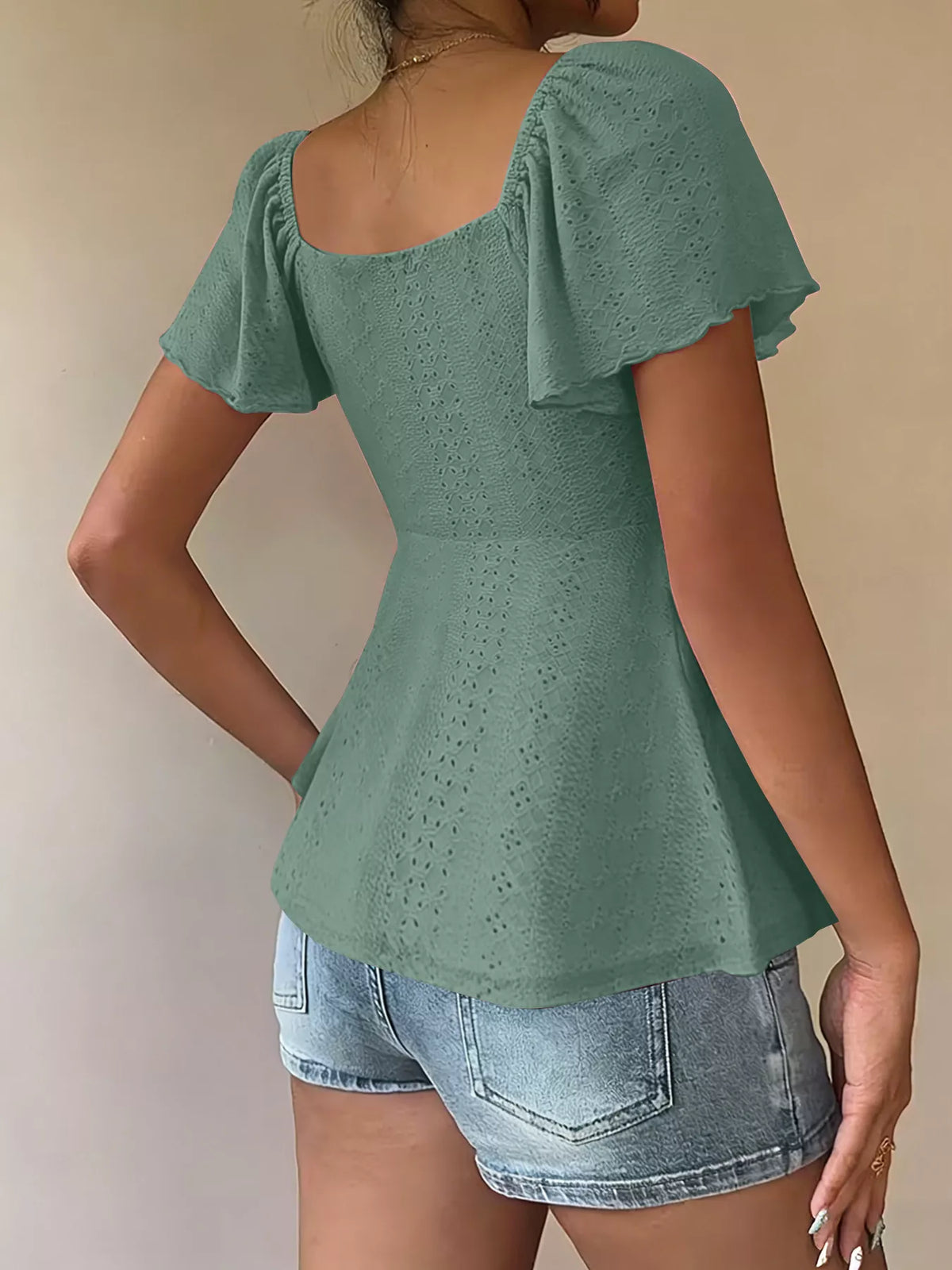 Sweetheart Neck Flutter Sleeve Top - Draped in Grace