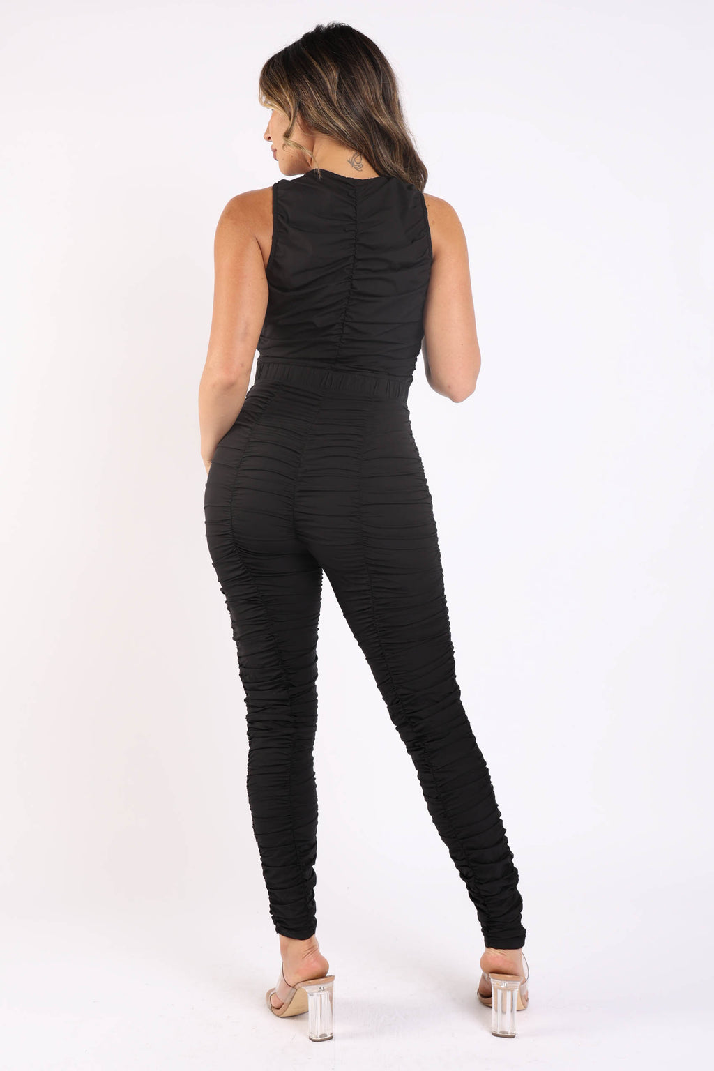 Track Zipper Bodycon Jumpsuit BLACK