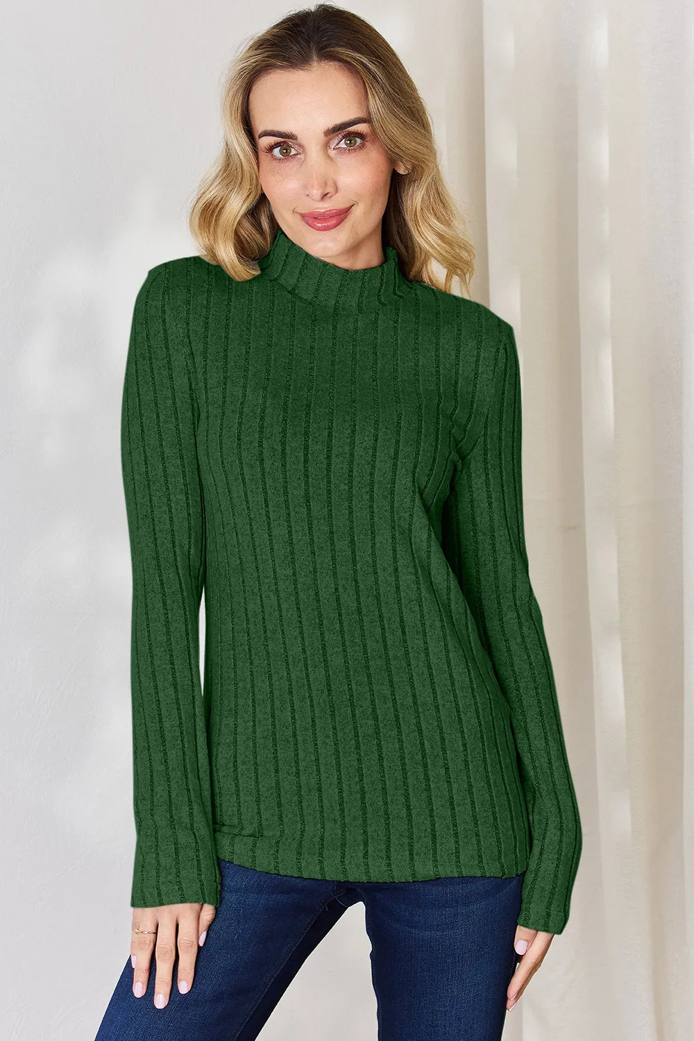 Basic Bae Full Size Ribbed Mock Neck Long Sleeve T-Shirt - Draped in Grace
