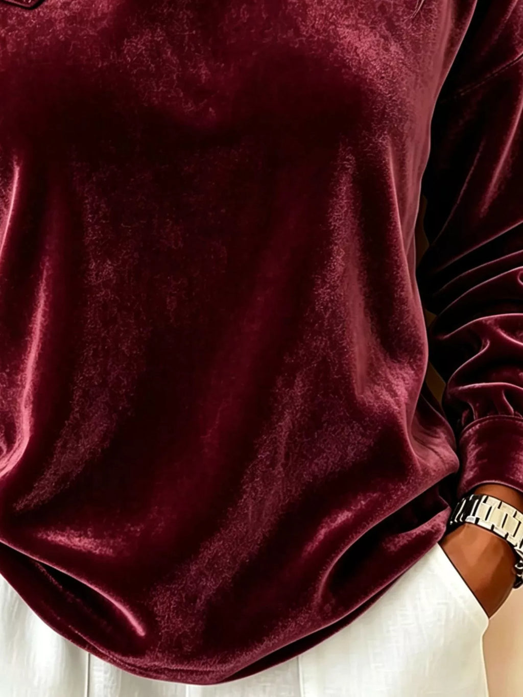 Full Size Velvet One-Shoulder Top with Buckle Detail Plus Size - Draped in Grace
