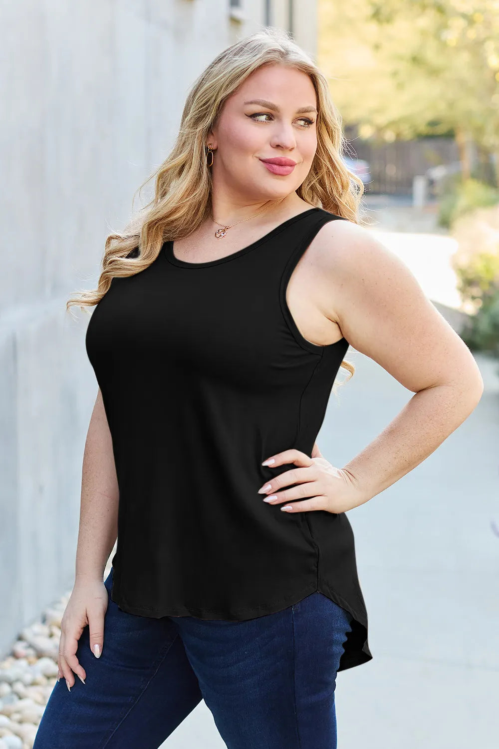 Basic Bae Full Size Round Neck Curved Hem Tank - Draped in Grace