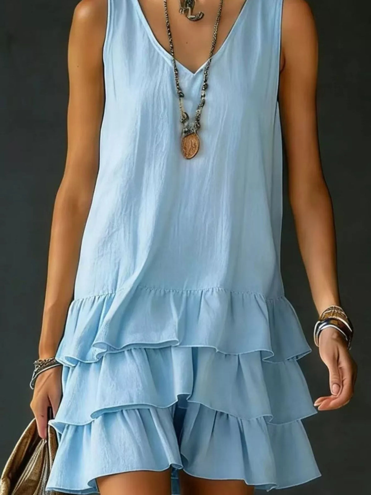 Full Size Ruffled Hem V-Neck Sleeveless Dress Plus Size - Draped in Grace