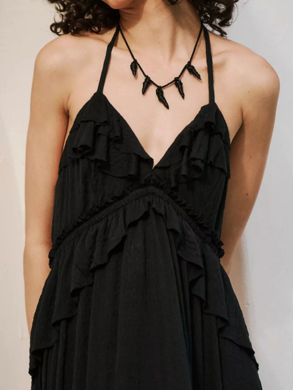 Ruffled Halter Neck Maxi Dress - Draped in Grace