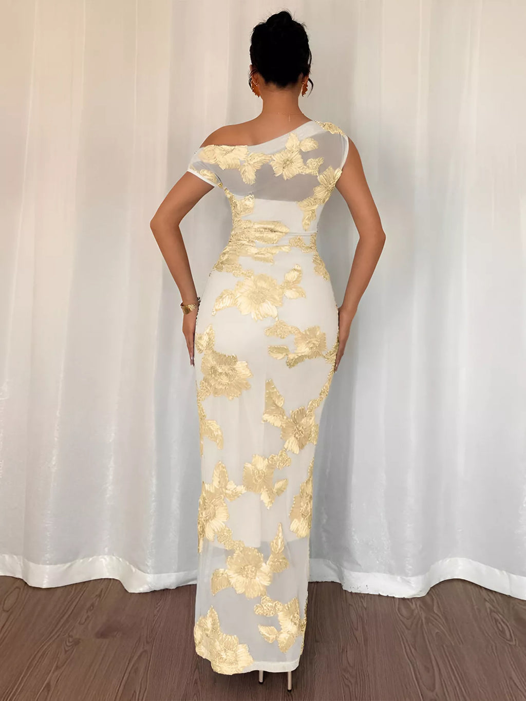 Embroidered One Shoulder Maxi Dress - Draped in Grace