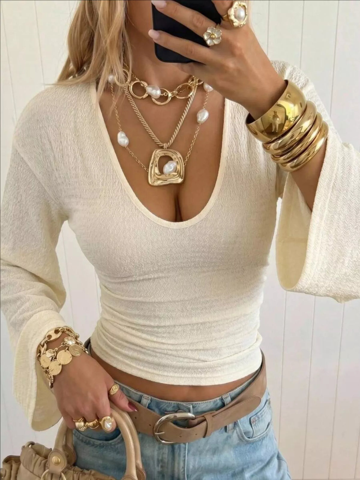 Slim Fit Flare Sleeve Top - Draped in Grace