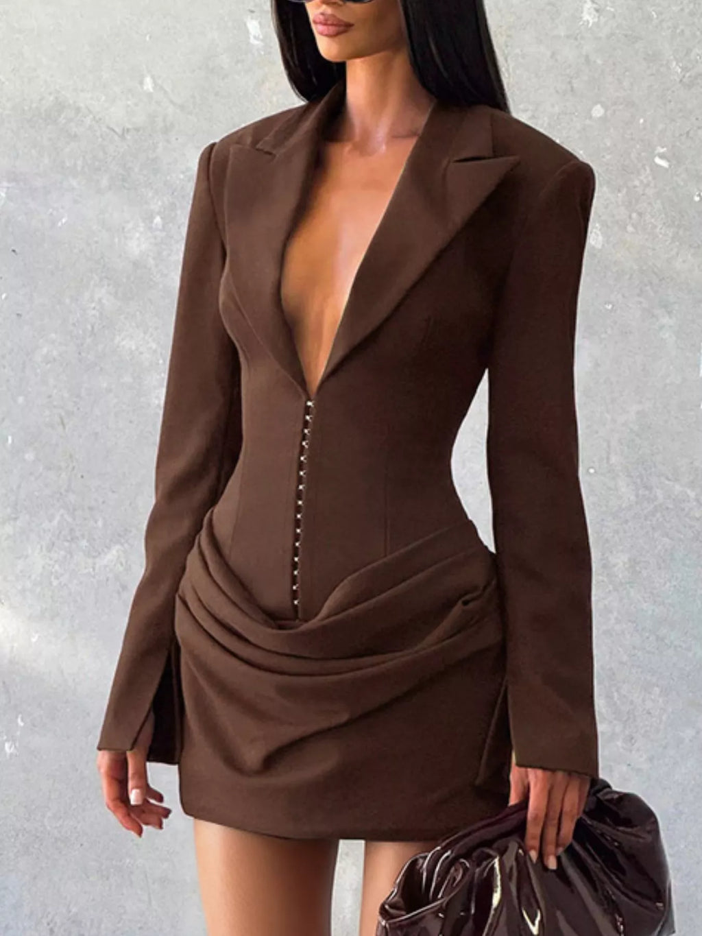 Full Size Blazer-Style Long Sleeve Mini Dress Plus Size - Draped in Grace