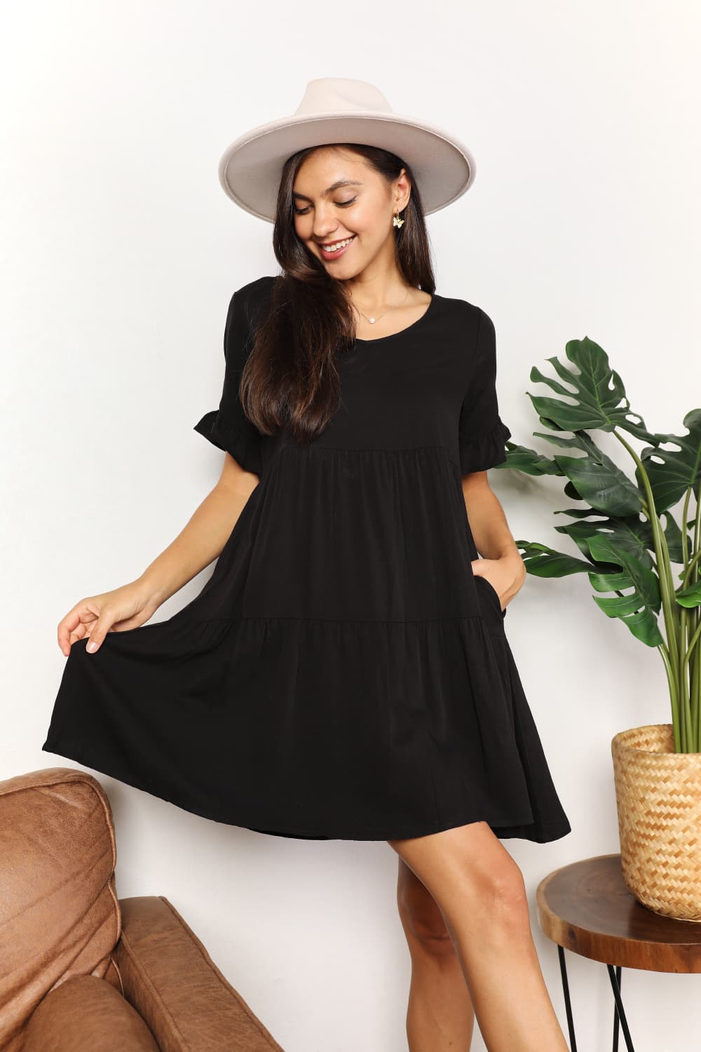 Mandy V-Neck Flounce Sleeve Tiered Dress - Draped in Grace