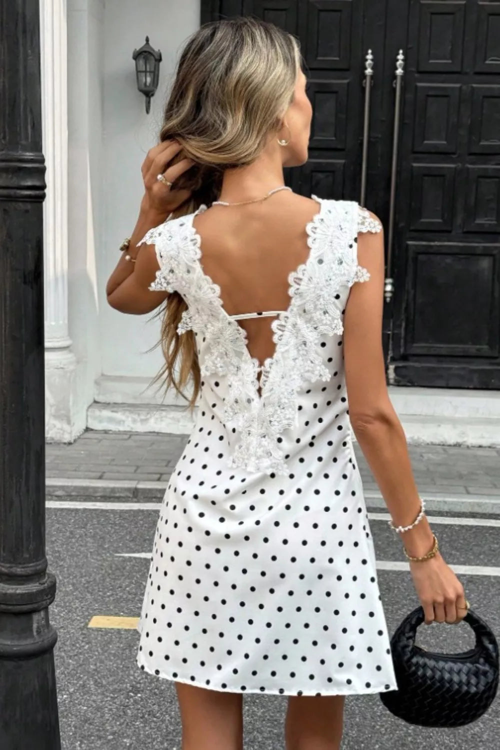 Lace Trim Polka Dot Mini Dress - Draped in Grace