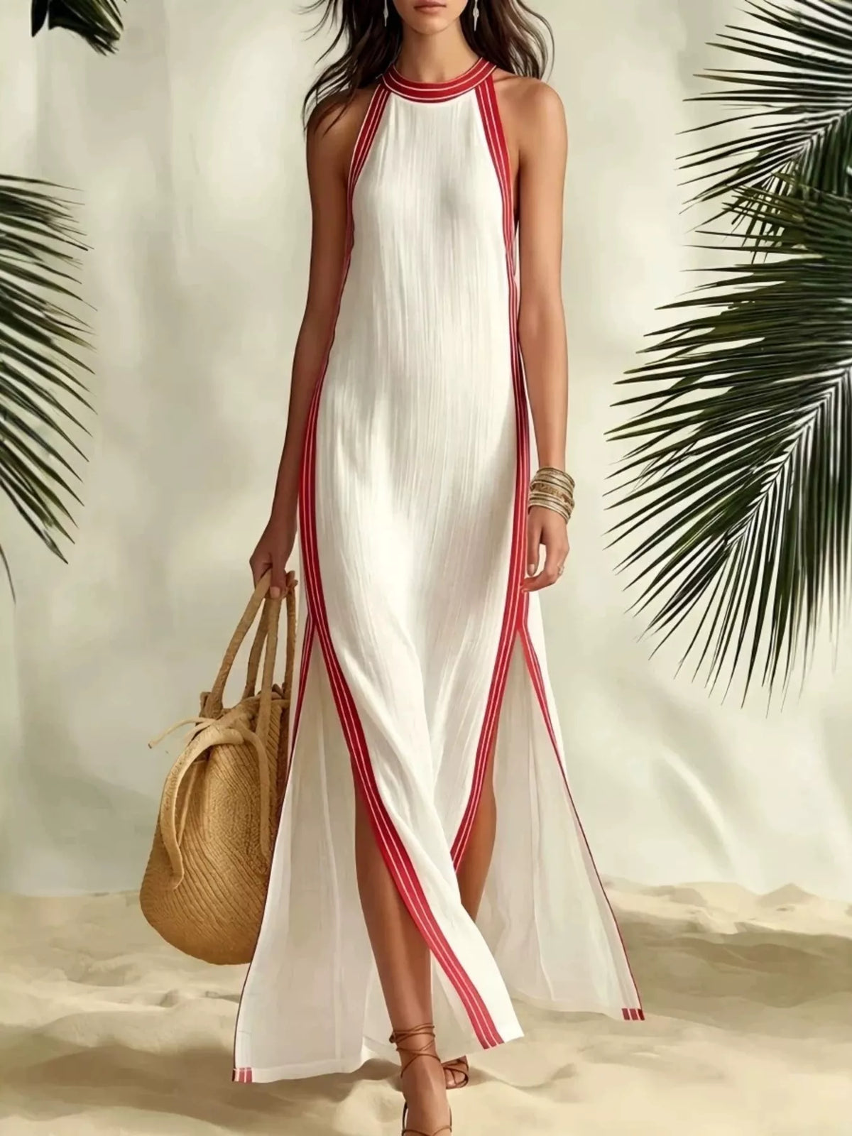 Full Size Slit Striped Sleeveless Maxi Dress Plus Size - Draped in Grace