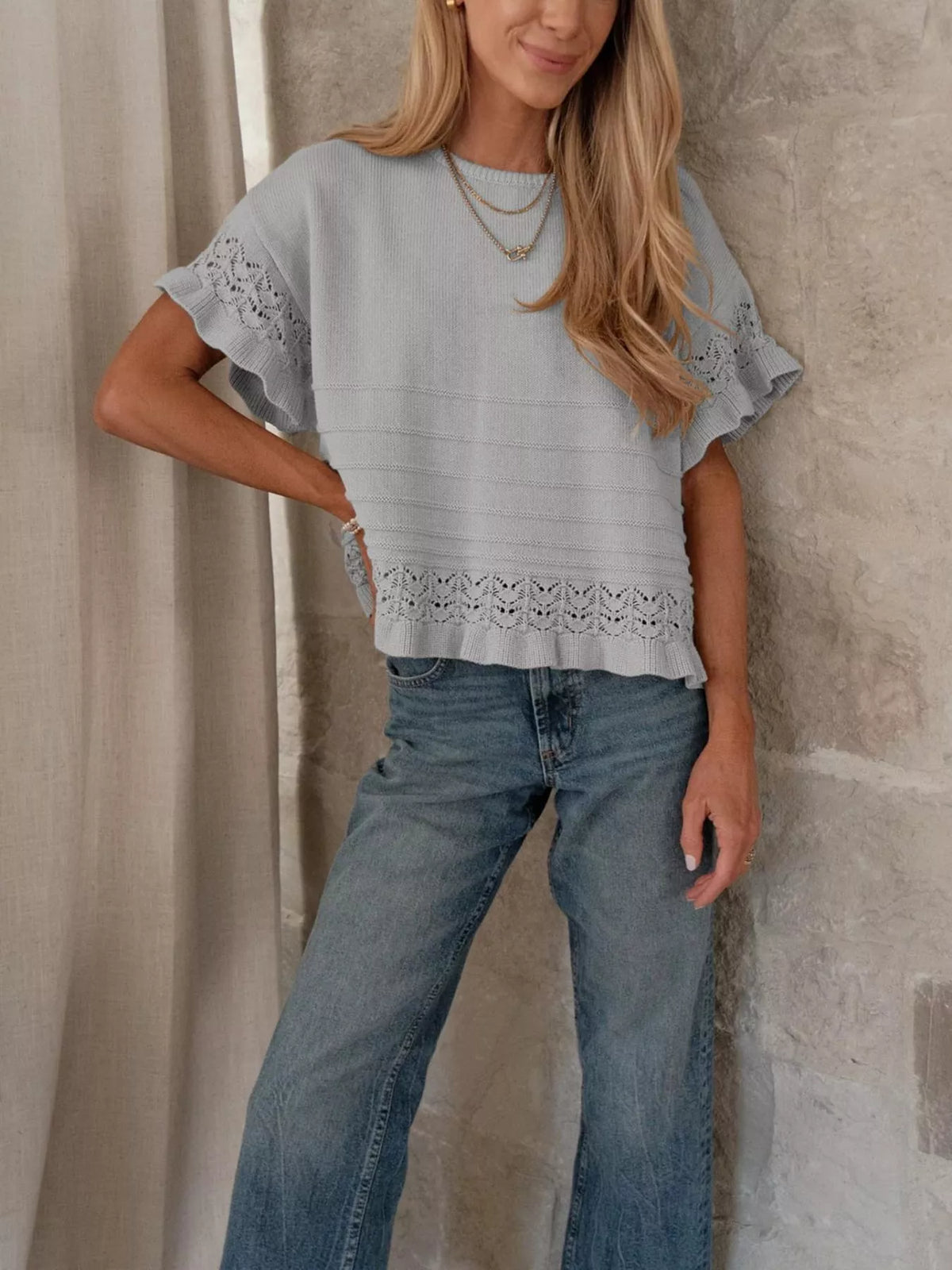 Lace Trimmed Knit Top - Draped in Grace