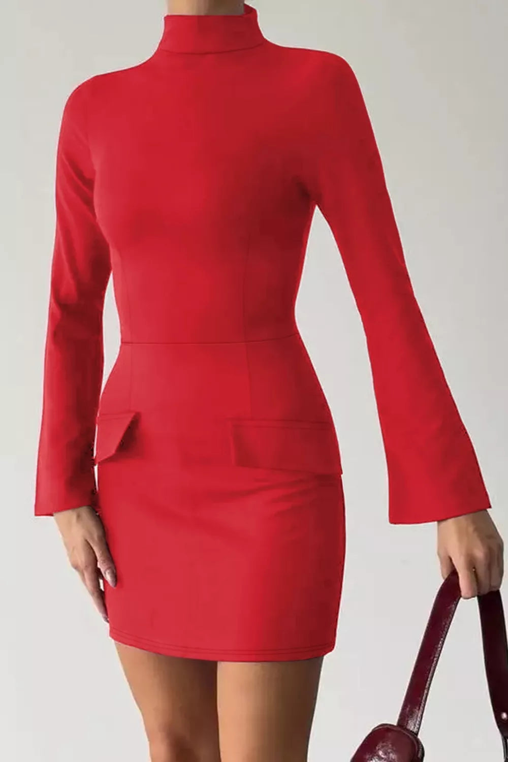 Long-Sleeve Mini Dress with Flap Pockets - Draped in Grace