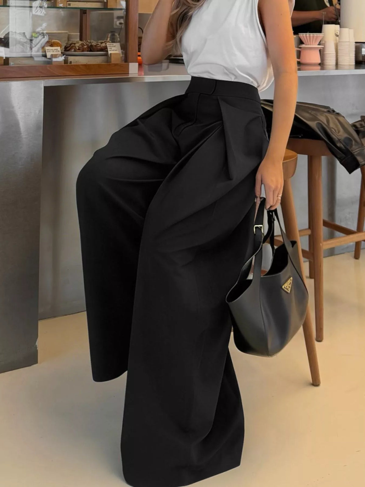 High-Waisted Wide-Leg Pants - Draped in Grace
