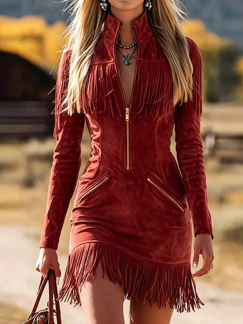 Fringed Zip-Front Mini Dress - Draped in Grace