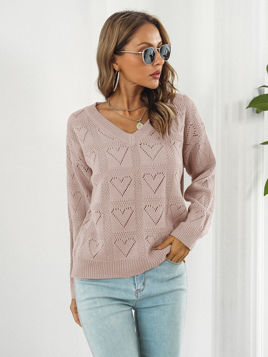 Openwork V-Neck Sweater - Draped in Grace