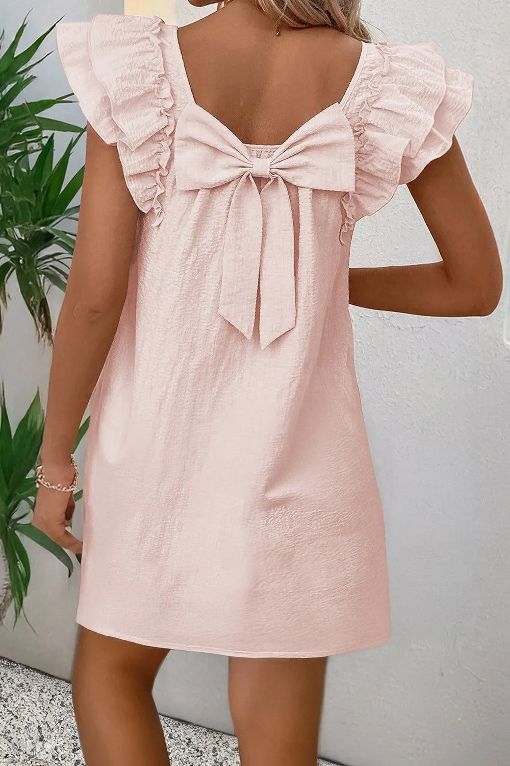 Ruffle Sleeve Bow Back Mini Dress - Draped in Grace