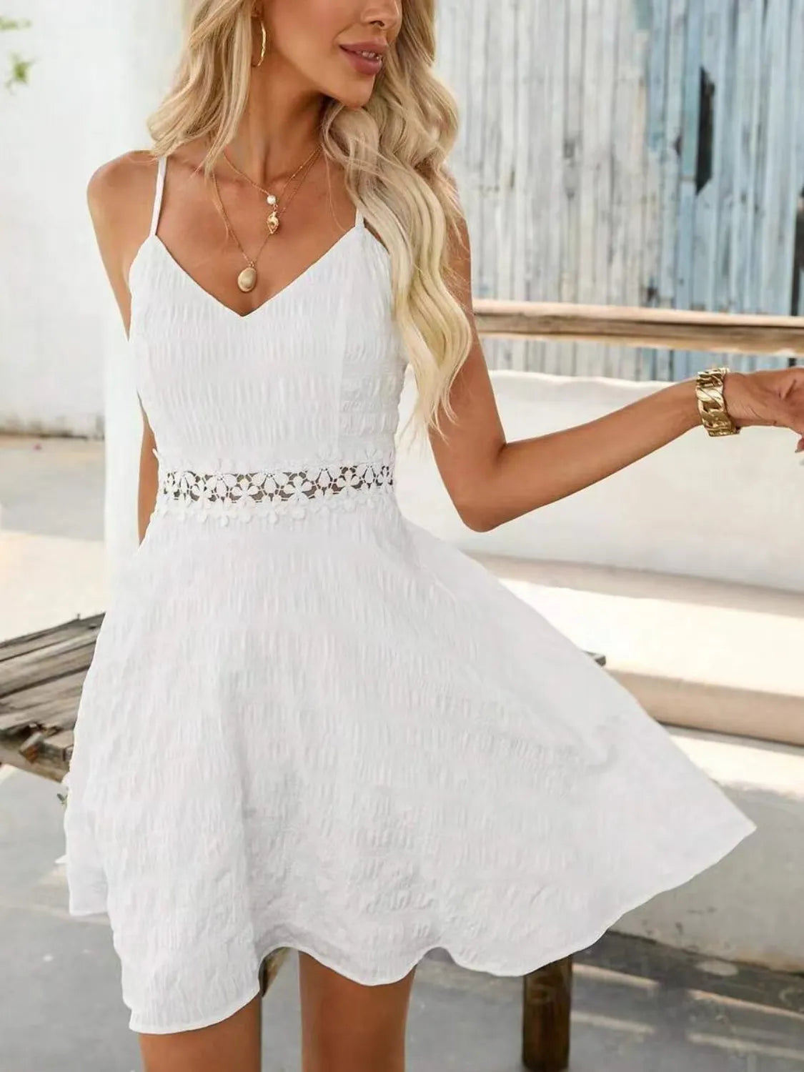 Lace Detail V-Neck Mini Cami Dress - Draped in Grace