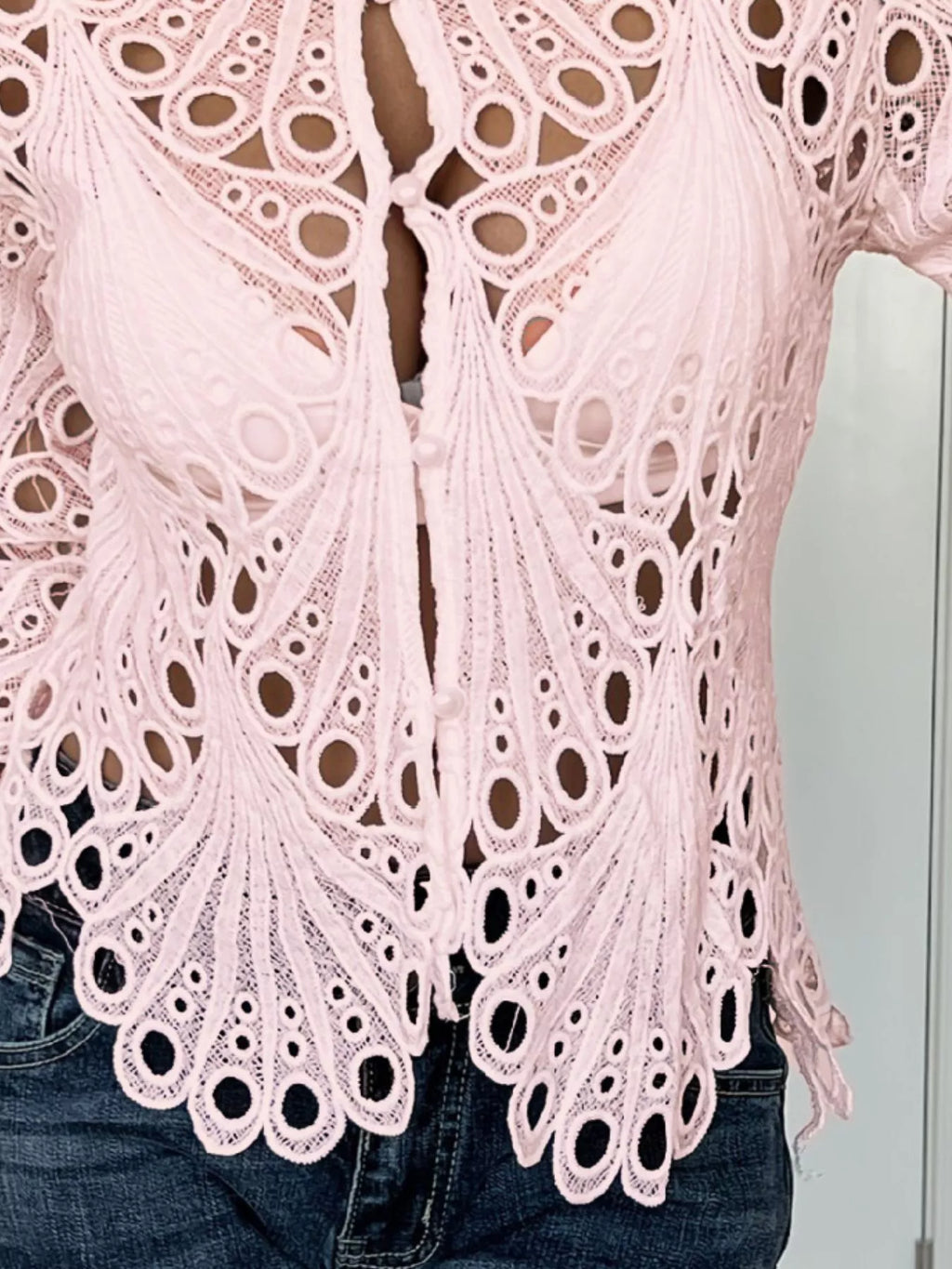 Lace Button Up Long Sleeve Shirt - Draped in Grace