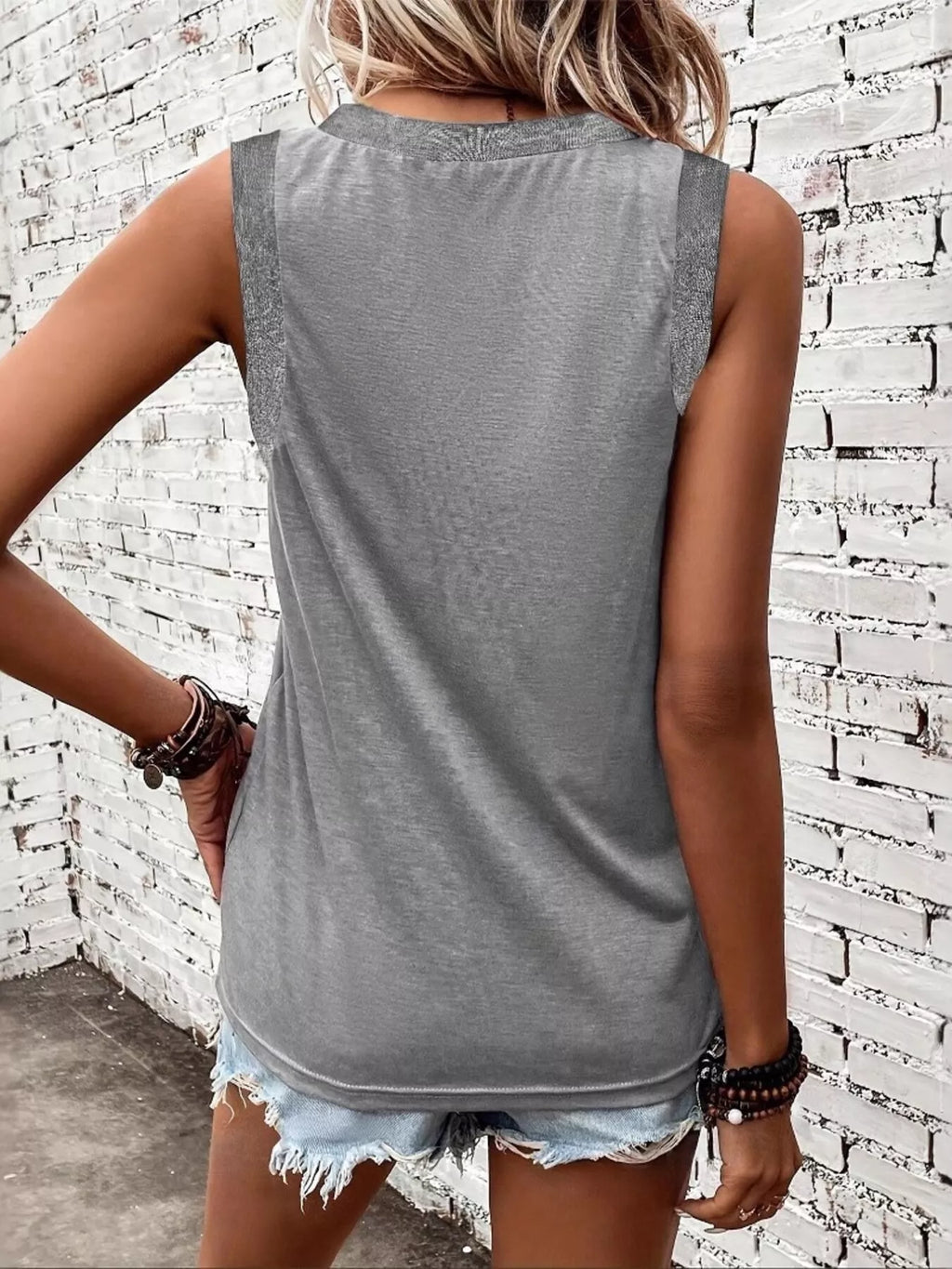 V-Neck Ribbed Trim Tank - Draped in Grace