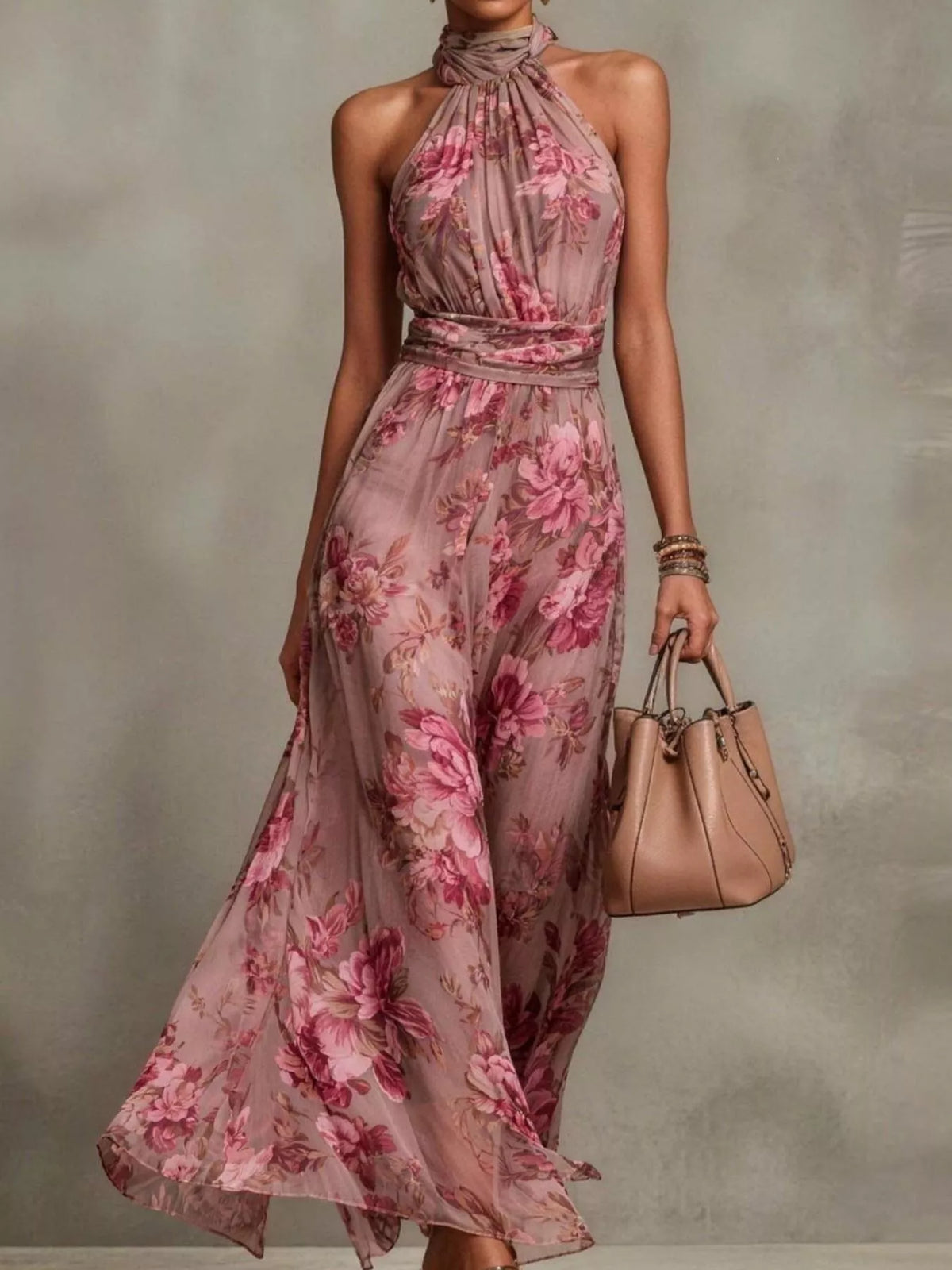 Full Size Floral Print Sleeveless Maxi Dress Plus Size - Draped in Grace