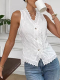 Eyelet Embroidered Button-Front Tank - Draped in Grace