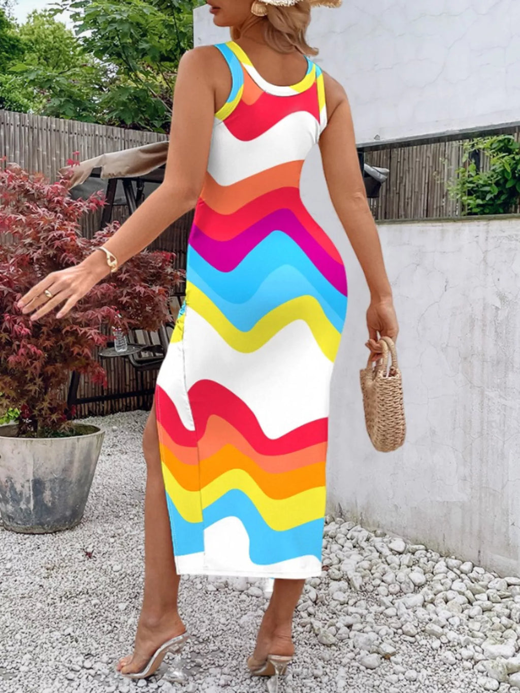 Ruched Slit Sleeveless Midi Dress - Draped in Grace