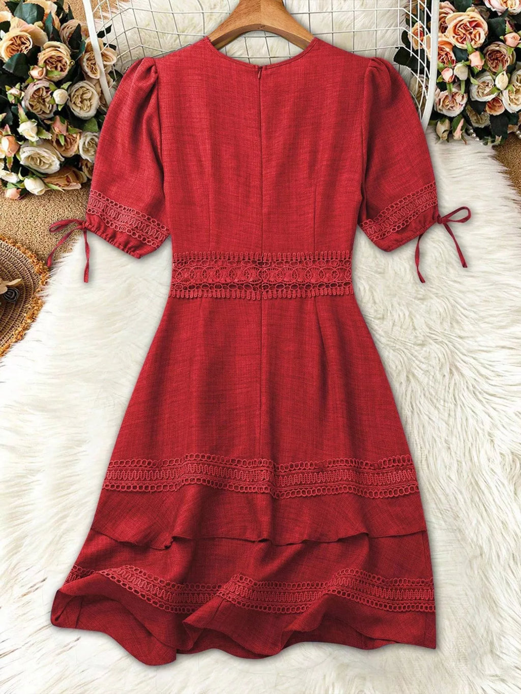 Lace Detail V-Neck Mini Dress - Draped in Grace