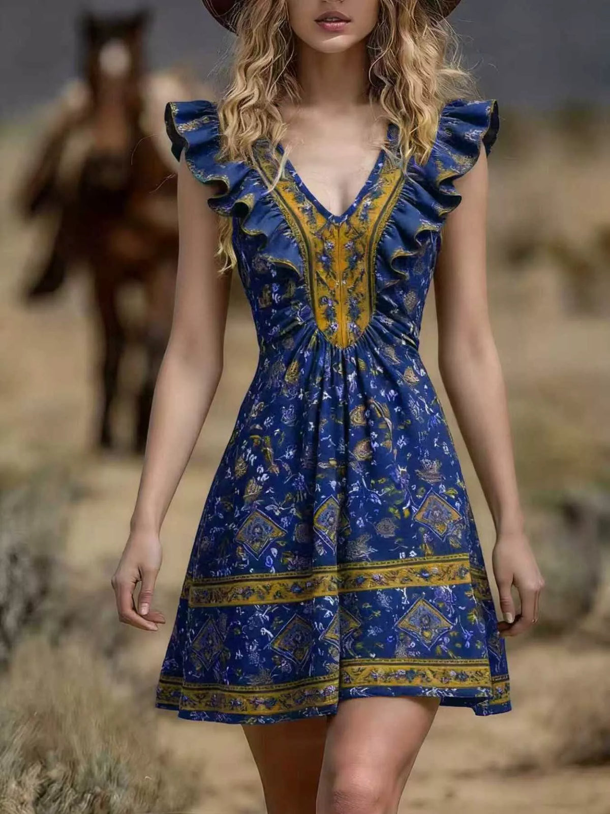 Ruffled V-Neck Mini Dress - Draped in Grace