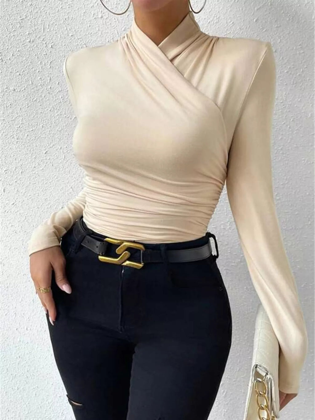 Ruched Long Sleeve Slim Fit Top - Draped in Grace