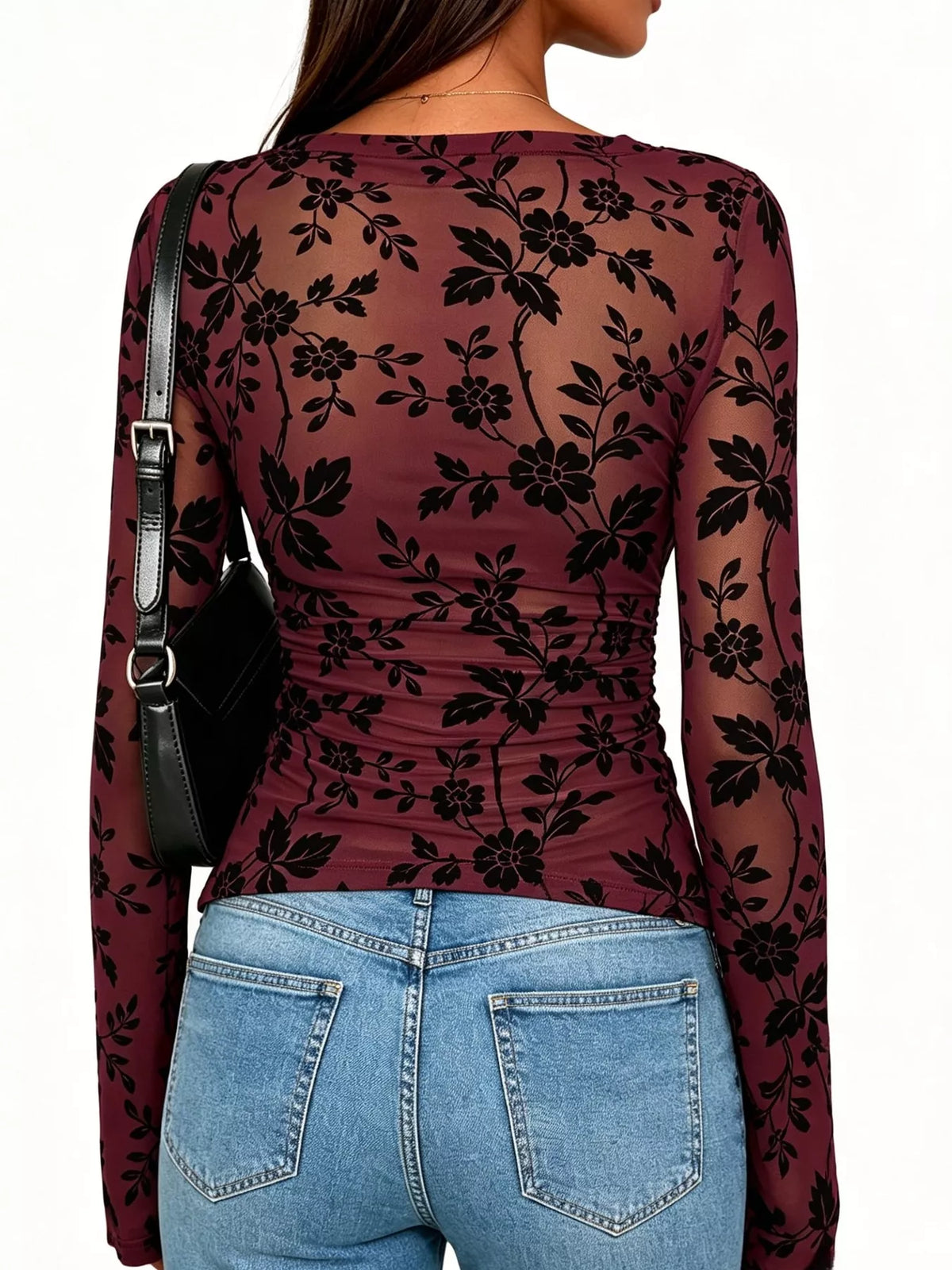 Slim Fit Floral Print Long Sleeve Top - Draped in Grace