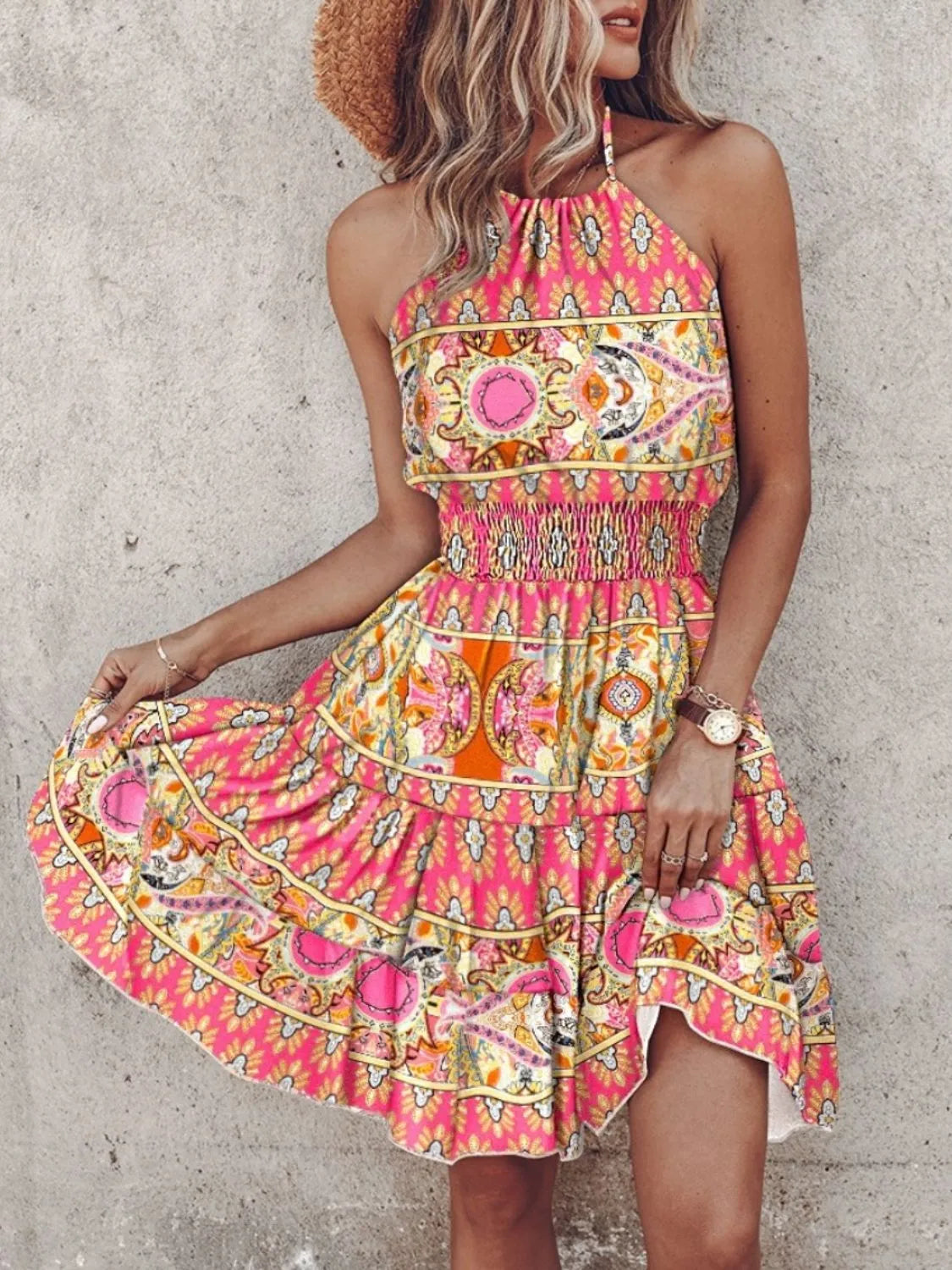Paisley Print Halter Neck Mini Dress - Draped in Grace