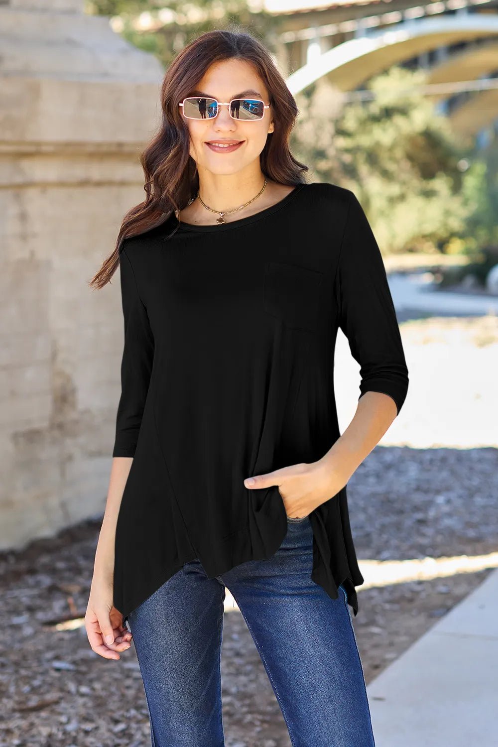 Basic Bae Full Size Round Neck Pocketed T-Shirt - Draped in Grace