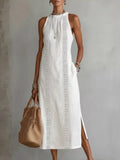 Full Size Sleeveless Lace Trim Midi Dress Plus Size - Draped in Grace