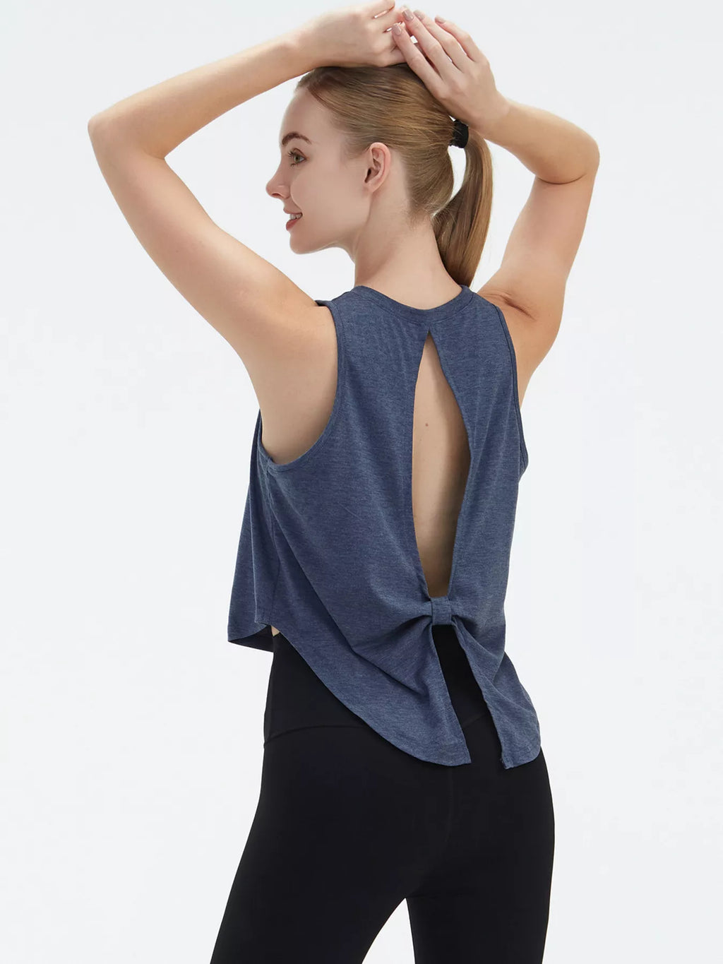Cutout Back Round Neck Active Tank - Draped in Grace