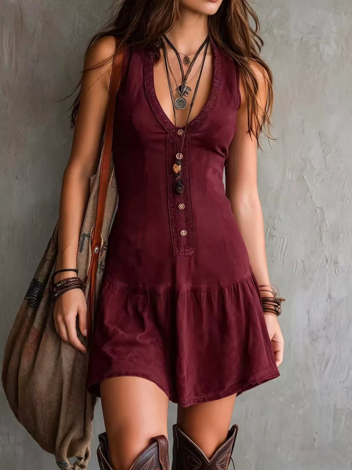 Full Size Sleeveless V-Neck Mini Dress Plus Size - Draped in Grace