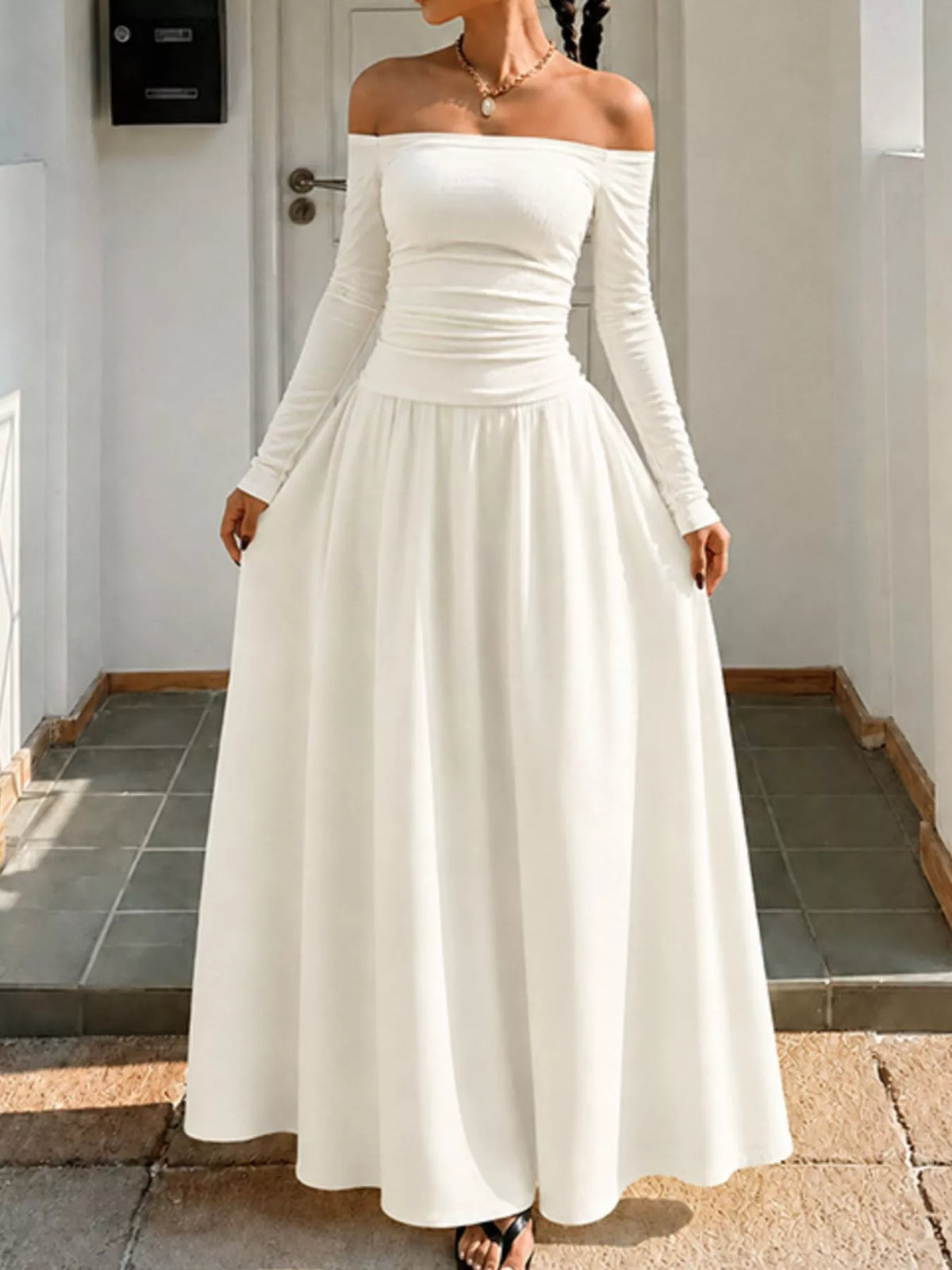 Off-the-Shoulder Maxi Dress - Draped in Grace