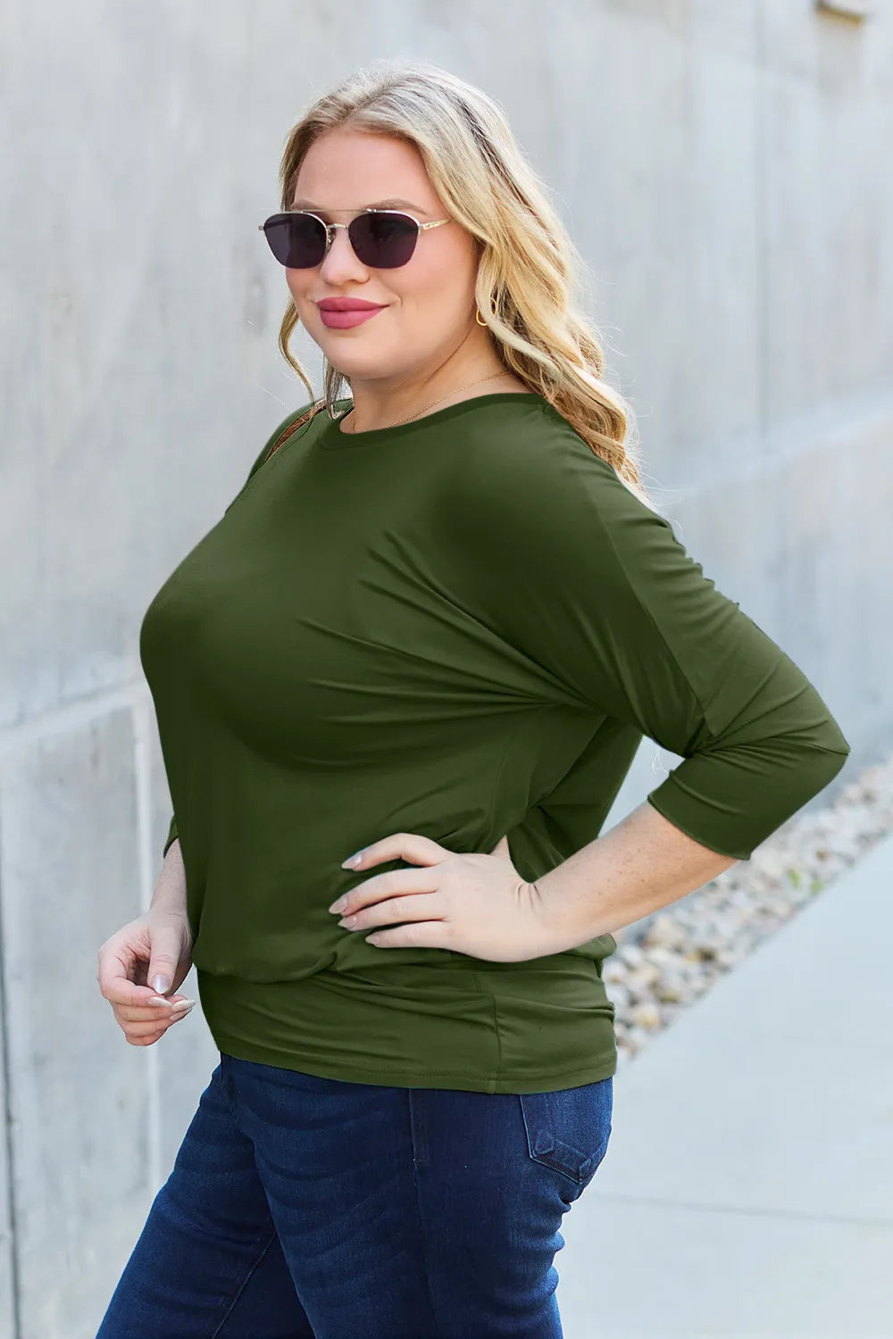 Basic Bae Full Size Round Neck Batwing Sleeve Top - Draped in Grace